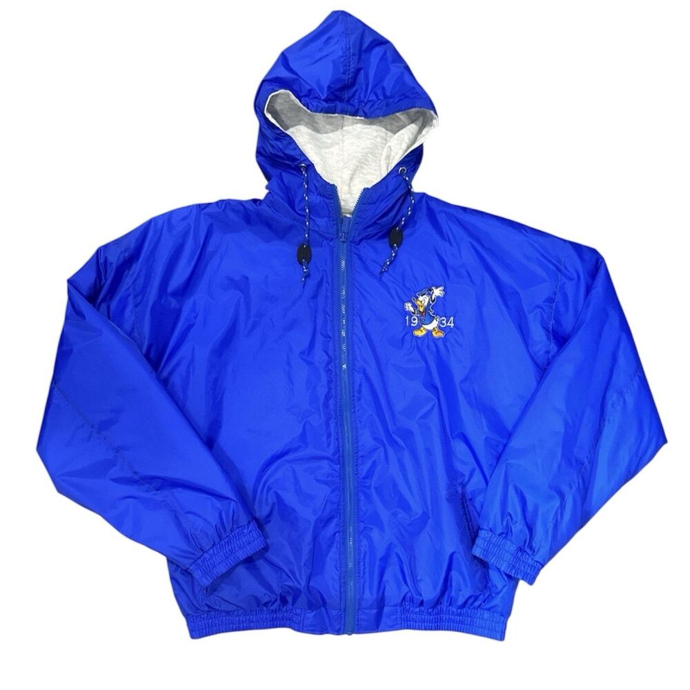 Vintage Disney Gear Donald Duck Hooded Jacket Lined Windbreaker XXL Full Zip 90s